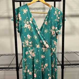 Teal with Floral Print Dress